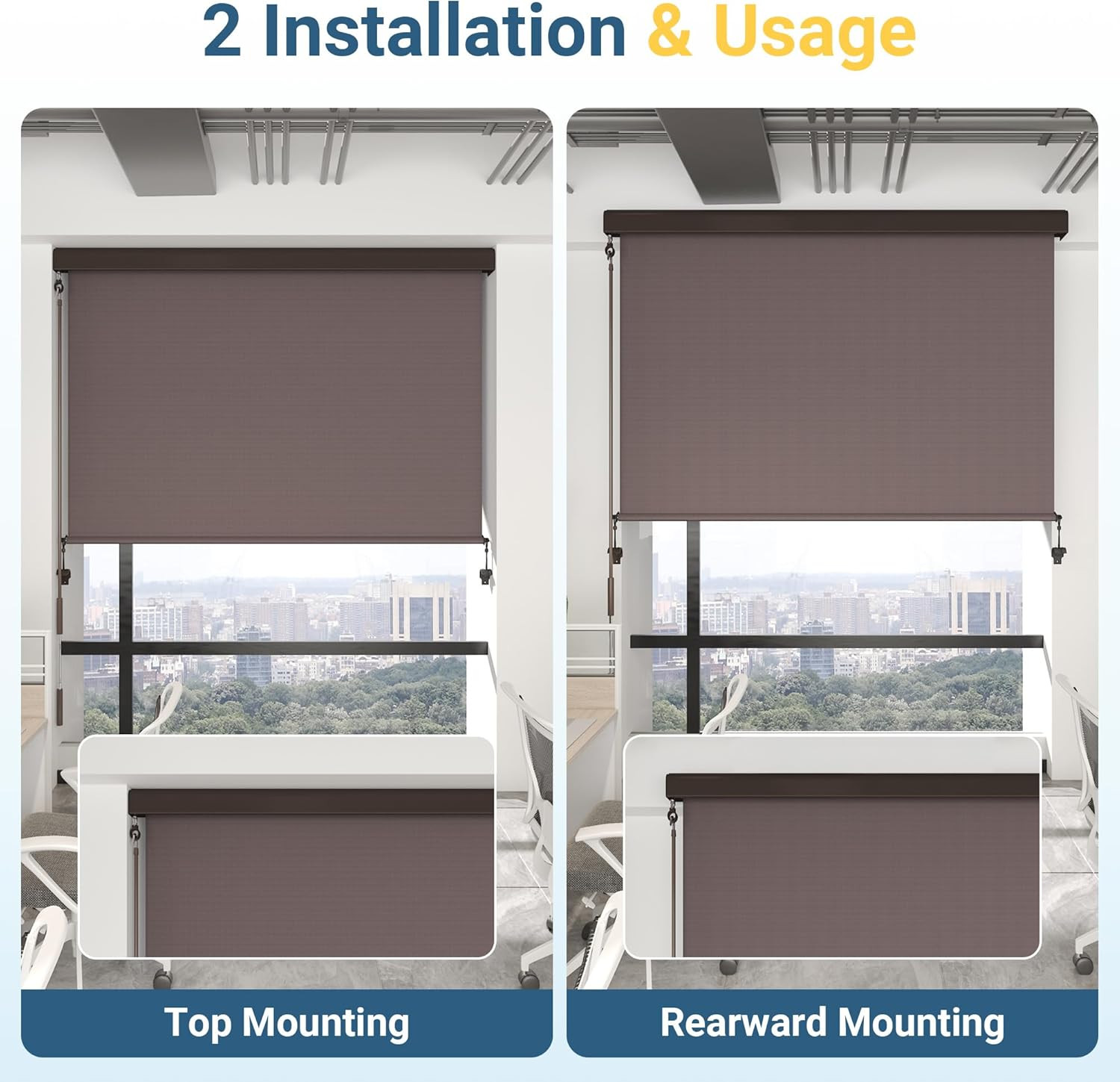 Outdoor Roller Shade, Aluminum Integrated Patio Shade with 95% UV Protection, 42