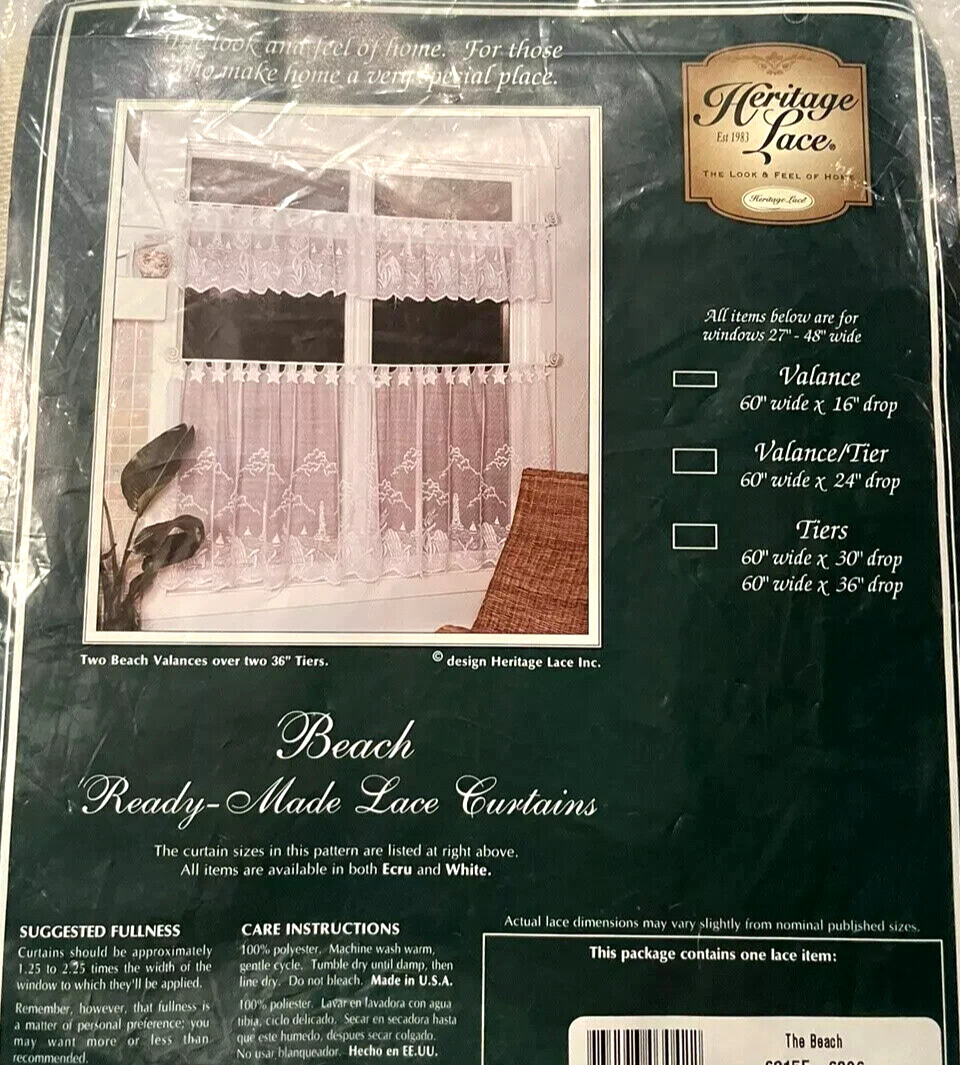 NEW Heritage Lace Coastal Beach Lighthouse Starfish Tier Curtain White NIP 30″L