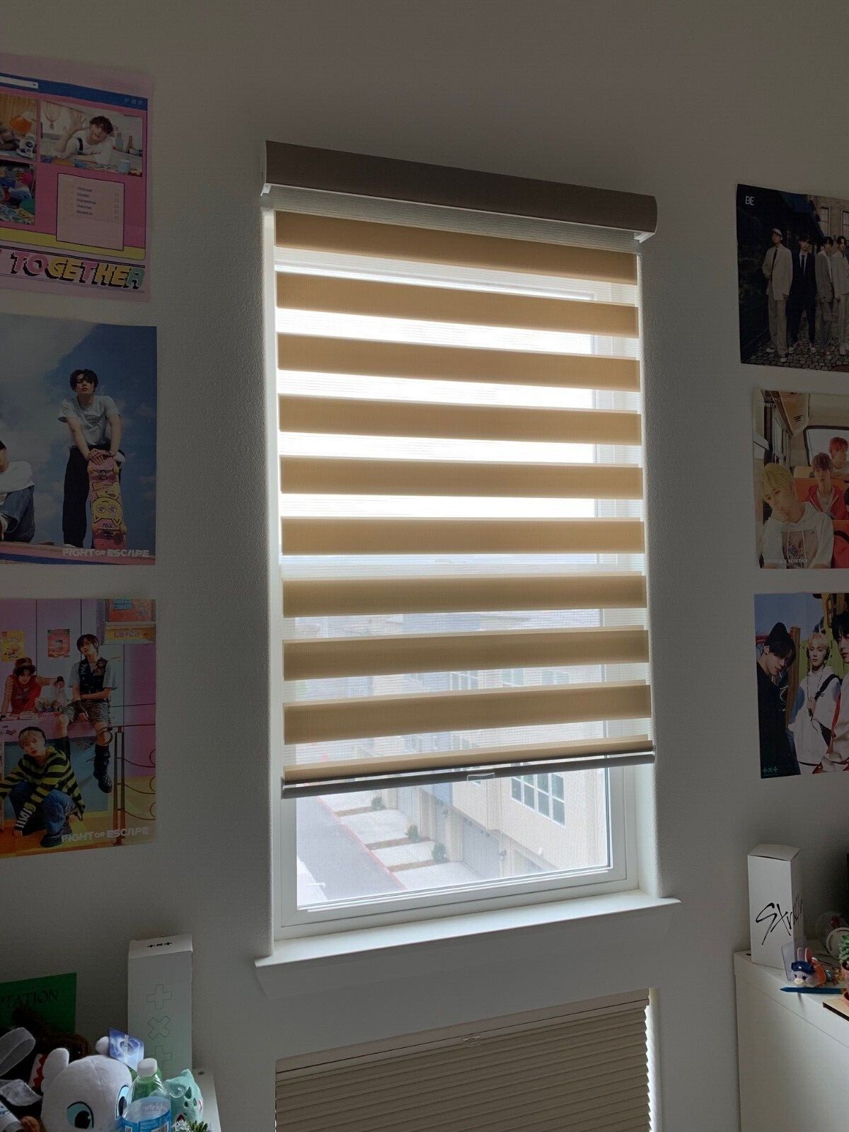 GoDear Design Cordless Light Filtering Zebra Roller Shade Blinds 35″W x 72″L Tan