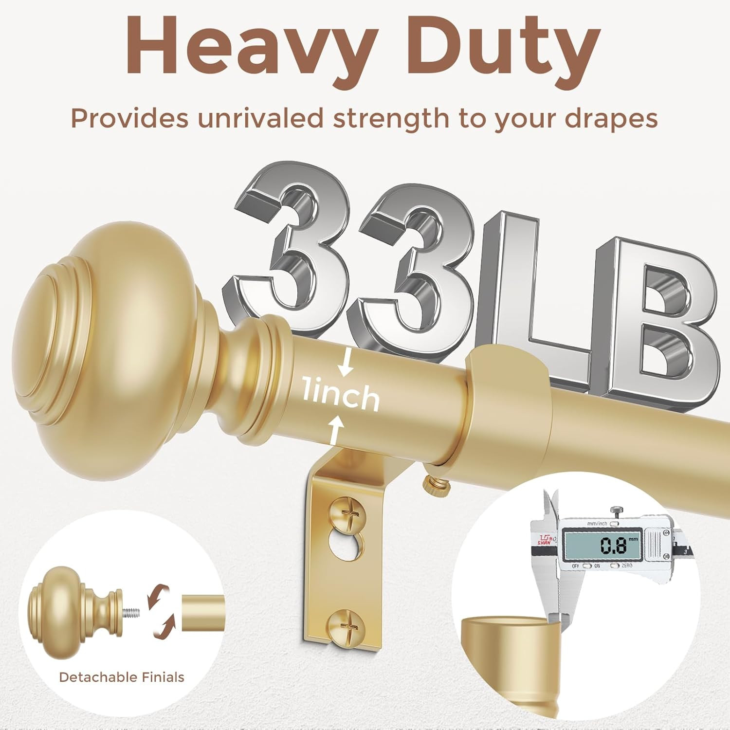 Gold Curtain Rods for Windows 30 to 56 Inch, Decorative Heavy Duty Single-Side A