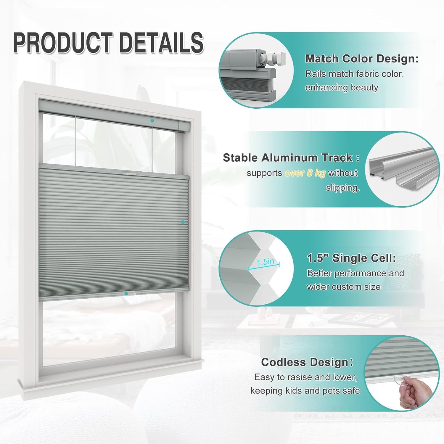 CUSTOM 38mm Blackout No Drill No Tools Cordless Cellular Shade Honeycombs Blind