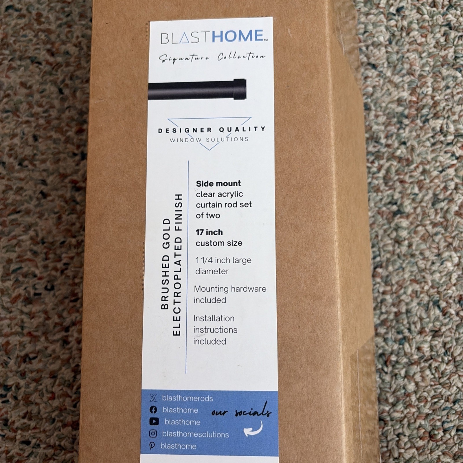 BlastHome Luxury 17″ Custom Clear Acrylic Side Mount Curtain Rods