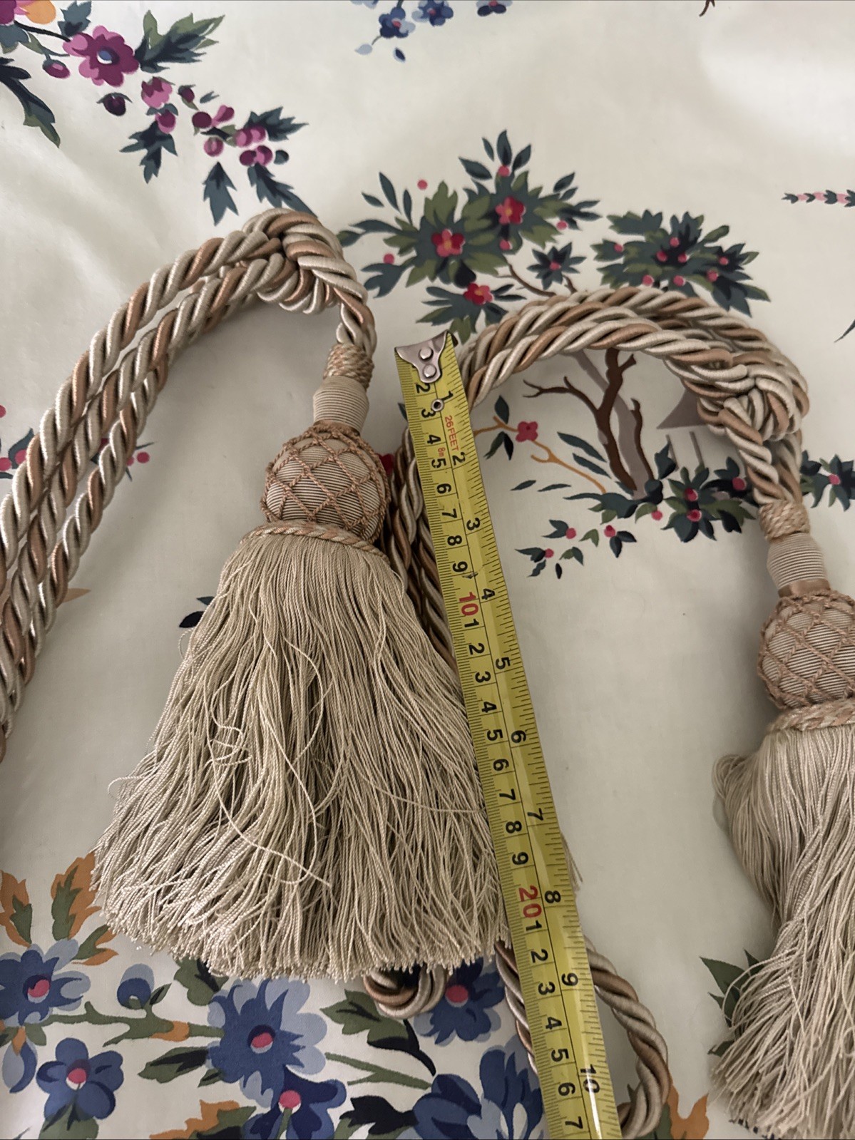 French Curtain Tassel Tiebacks A Pair Designer Gold Ivory Light Green