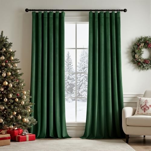 Christmas Velvet Curtains 96 Inches Long 50″W x 96″L (Pack of 2) Emerald Green