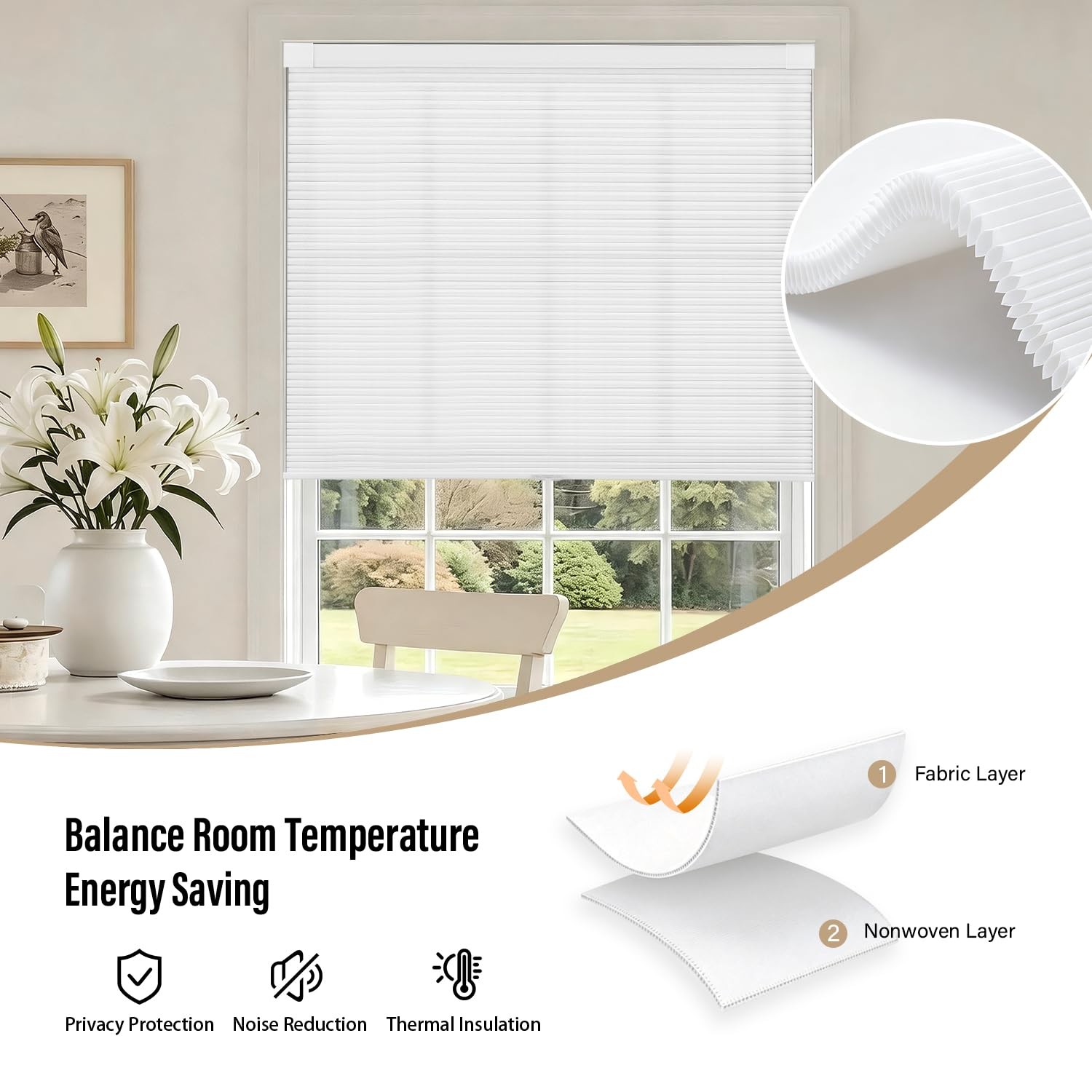 No Tools No Drill Cordless Cellular Shades Blinds for Indoor Windows, Light F…