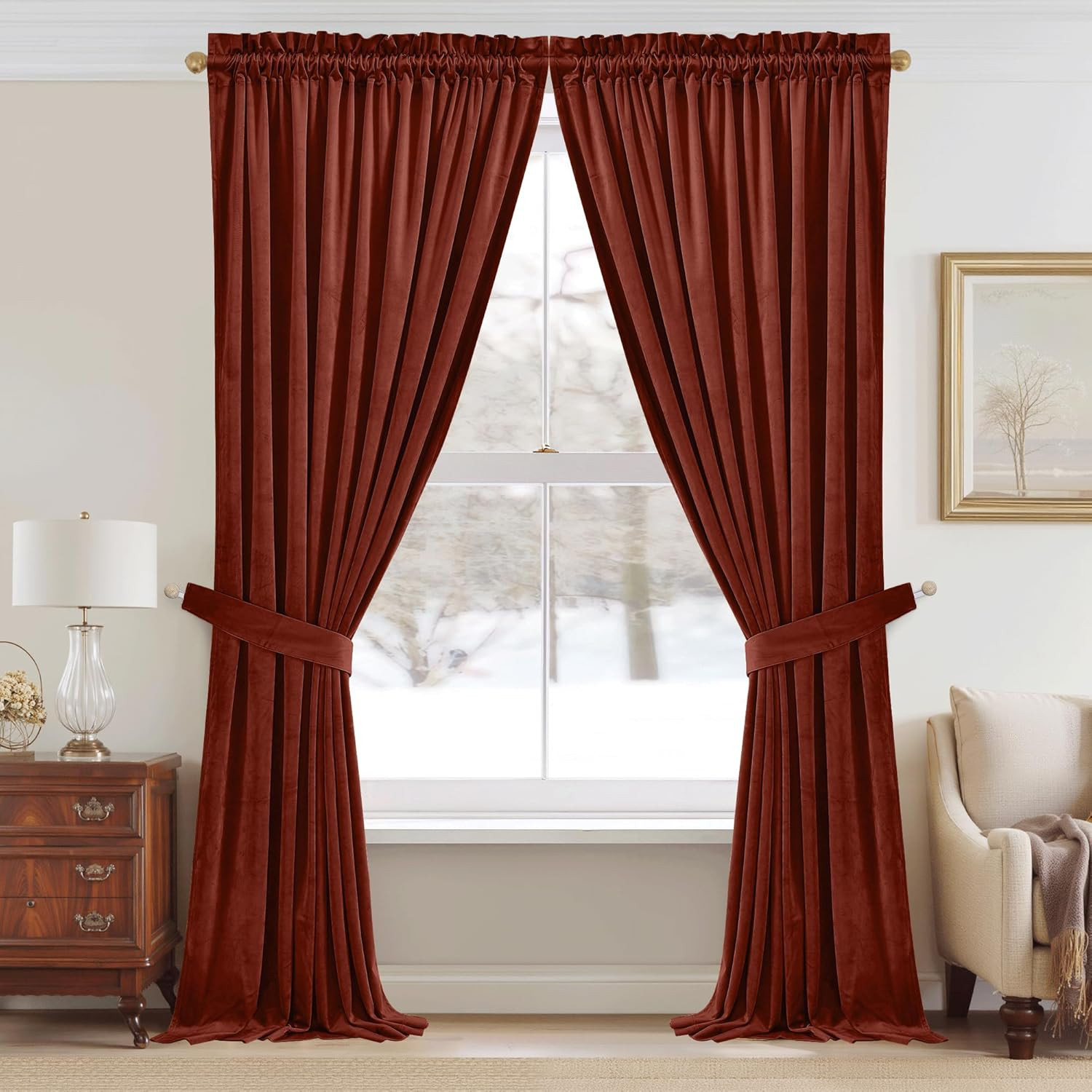 StangH Rust Velvet Curtains for Bedroom, Luxury Room Darkening Window Drapes The