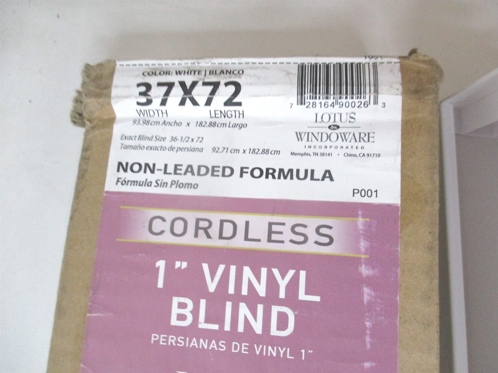 Lotus & Windoware (MLX3772WH) 37″ x 72″ White Cordless 1″ Vinyl Mini Blind