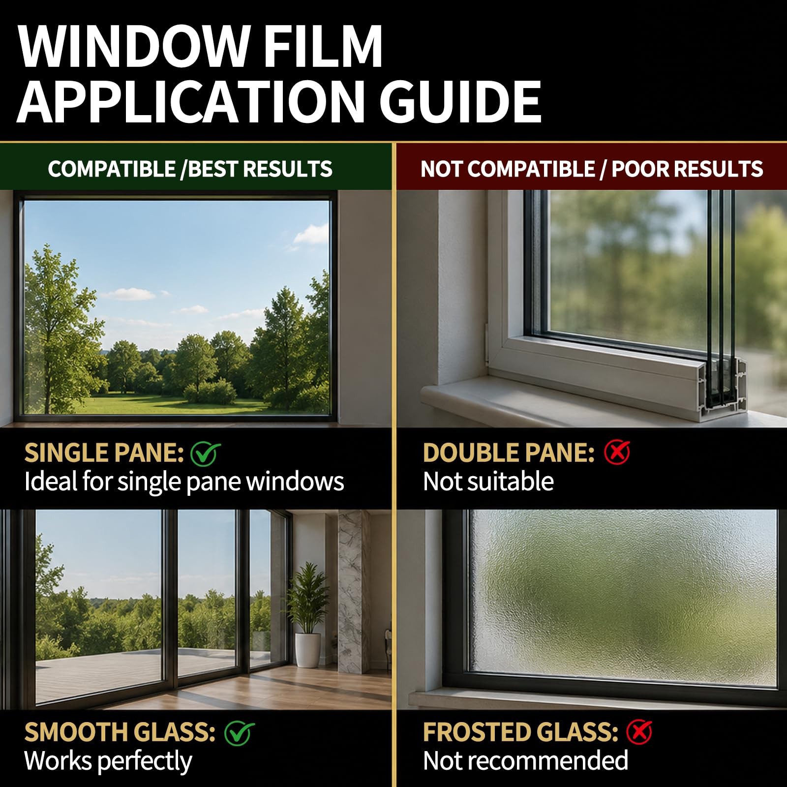 FILMGOO One Way Window Privacy Film, 17.5 Inch x 7.8 Feet, Black Silver