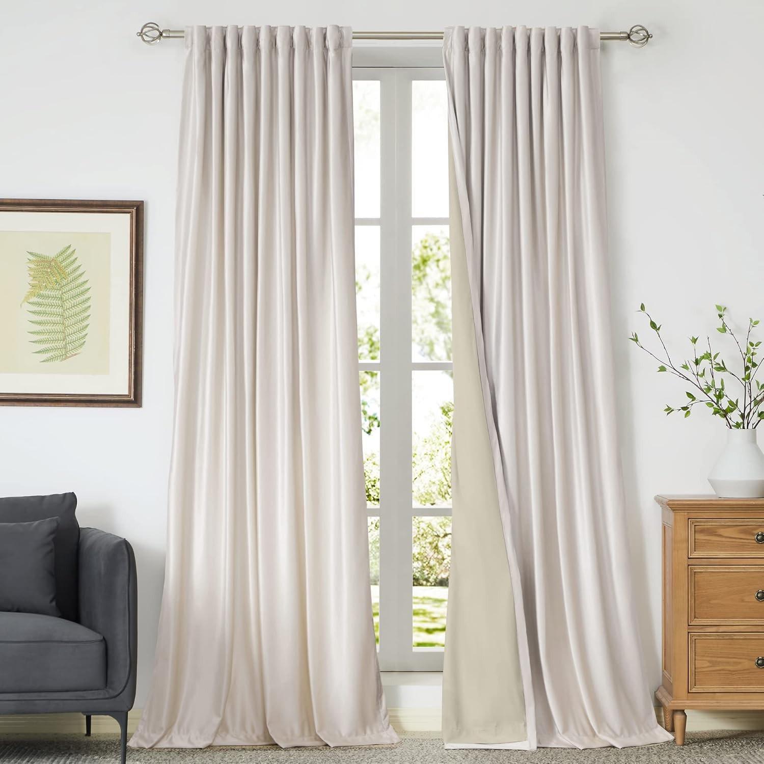 100% Blackout Ivory Off White polyester Velvet Curtains 96 inch Long Living