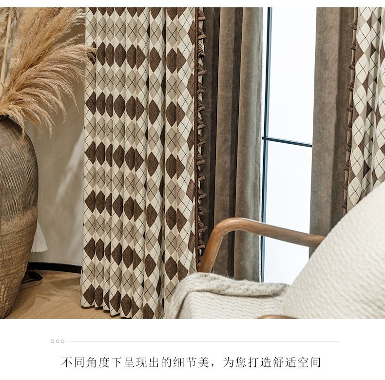 chenille modern minimalist valance cloth grid shade curtain tulle M1868