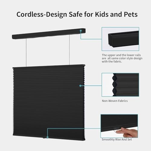 Top Down Bottom Up（TDBU Cellular Shades, 1.5 inch 22″W x 50″H Black-blackout