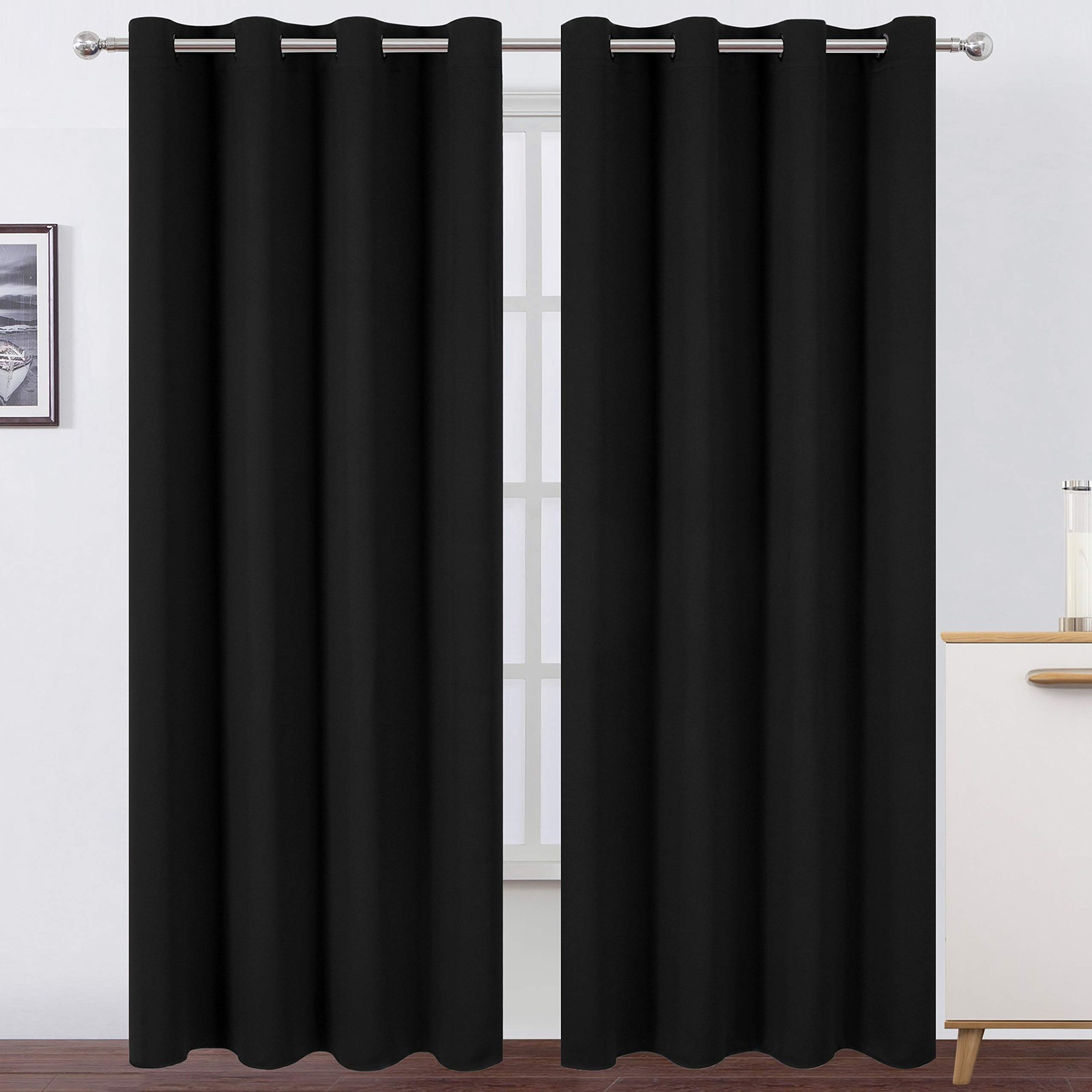 Blackout Curtains 52 x 84 inches Long Black Curtains Set of 2 Panels Thermal…