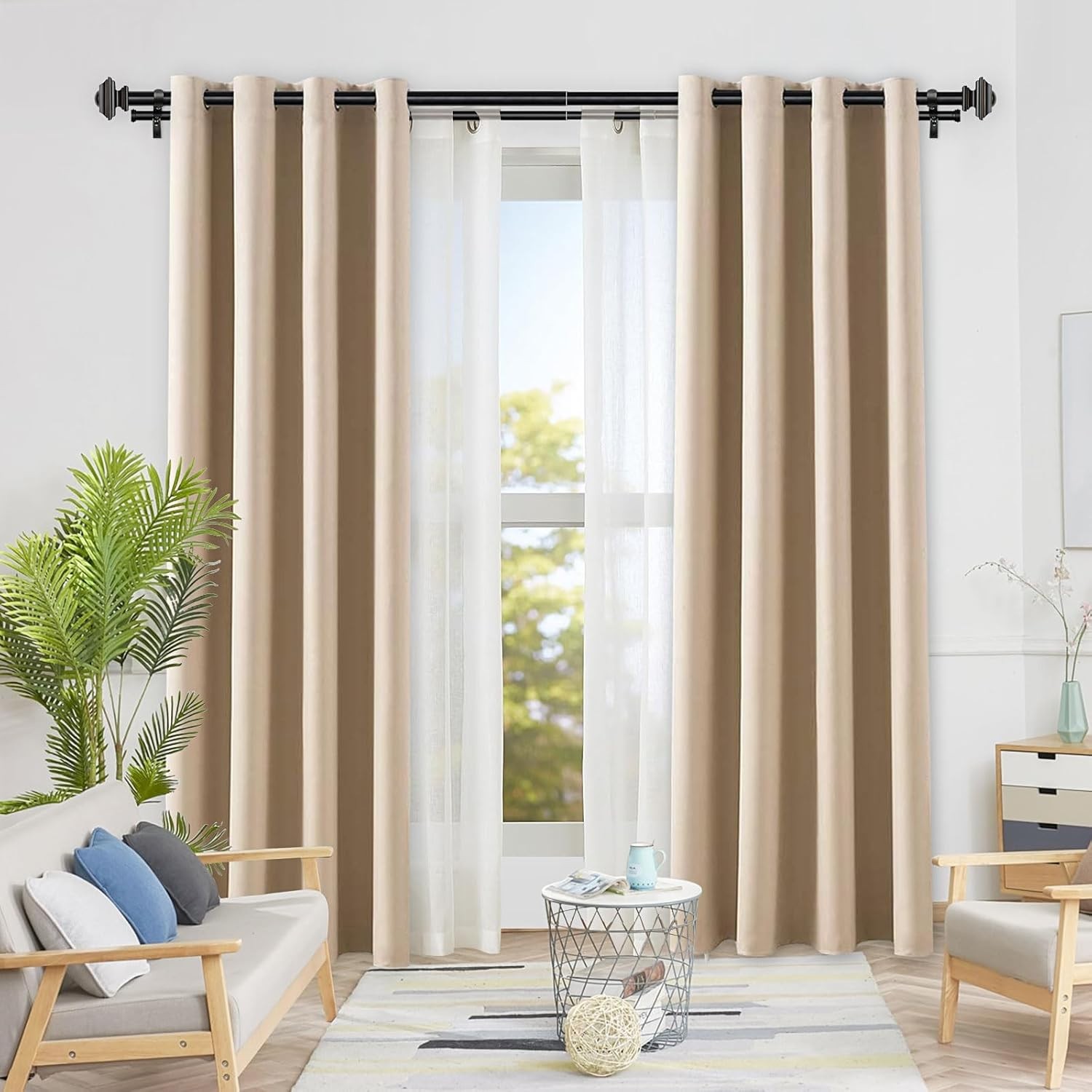 1-inch double curtain rod,adjustable length range from 72 to 144 inches