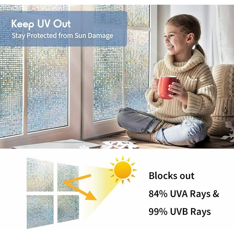 Window Film Privacy Static Cling Stained Glass Film Mirror Decoration 17.5*78.7″
