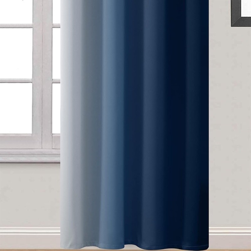 Ombre Blackout Curtains 8 Grommets Gradient Panel Soft Polyester Noise Reduction