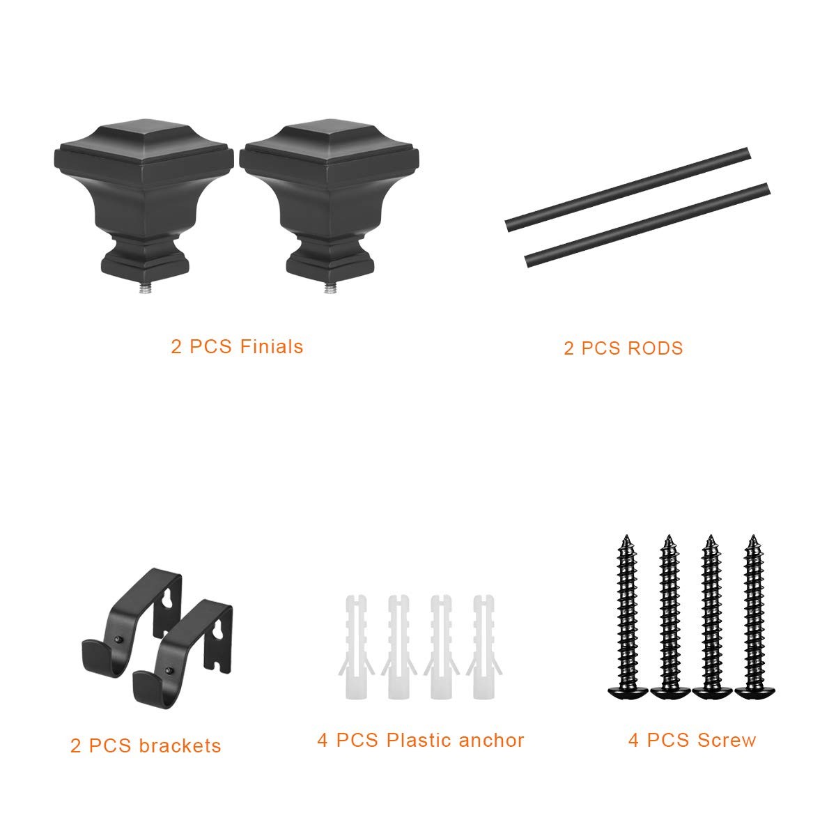 Rust-Resistant Iron Curtain Rods for Windows, 28-48 Inches, with Square Finia…