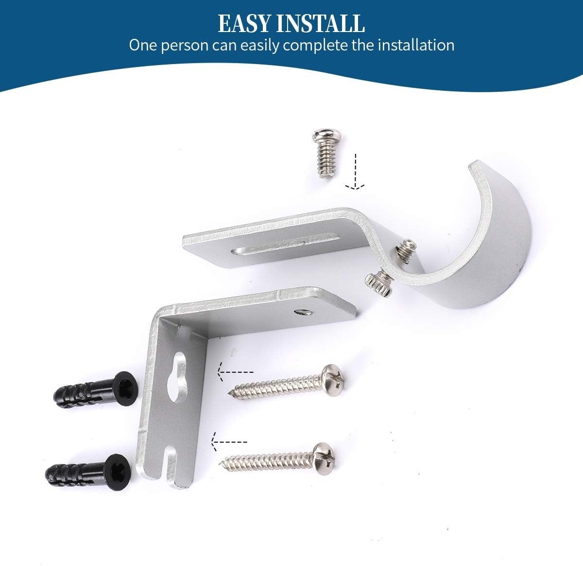 Heavy Duty Adjustable Curtain Rod Brackets Rod Holders for 1 Inch Rod, Silver…