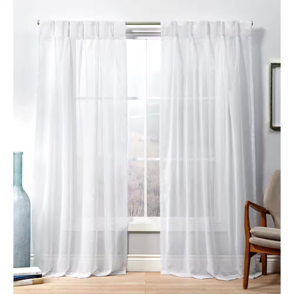 Penny Winter White Solid Sheer Triple Pinch Pleat / Hidden Tab Curtain, 27 In. W