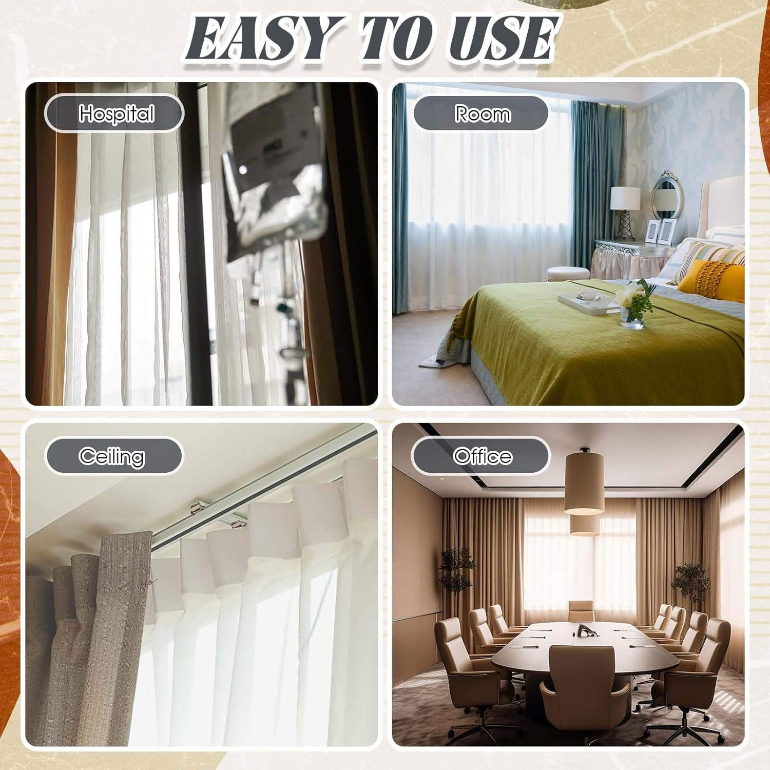 Adjustable Double Curtain Track Set 3.6Ft-18Ft Heavy Duty Ceiling Mount