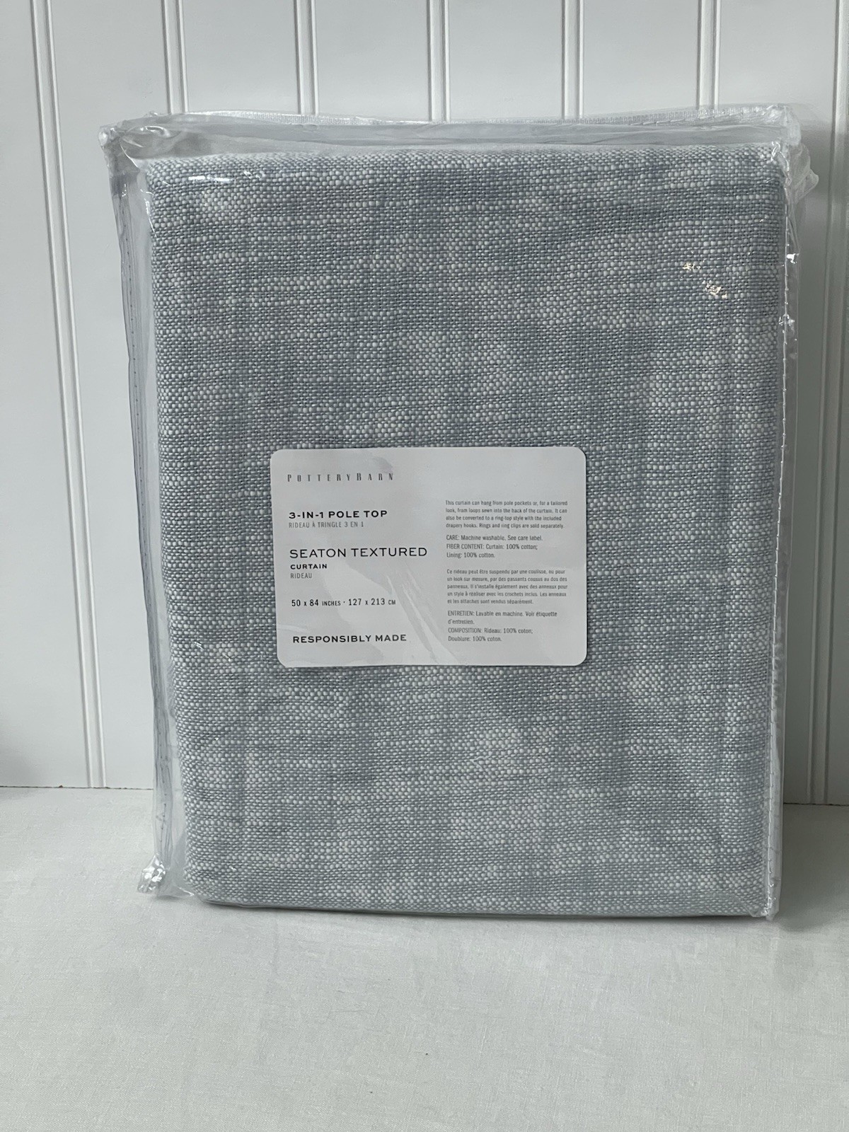 Pottery Barn Seaton Textured Cotton Curtain~Mineral Blue~50”x 84” Set Of 2