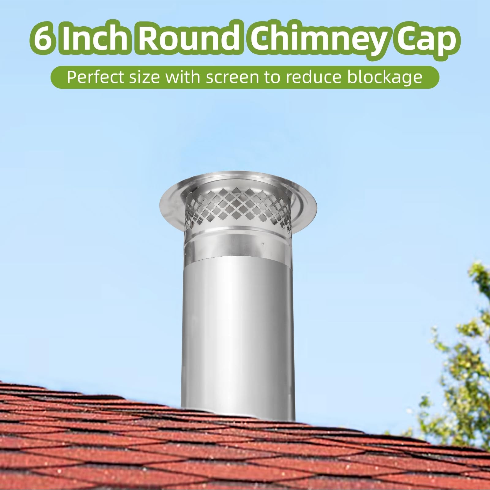 6 Inch Chimney Cap,Cone Top Chimney Cap with Screen,Roof Rain Wood Stove Pipe…