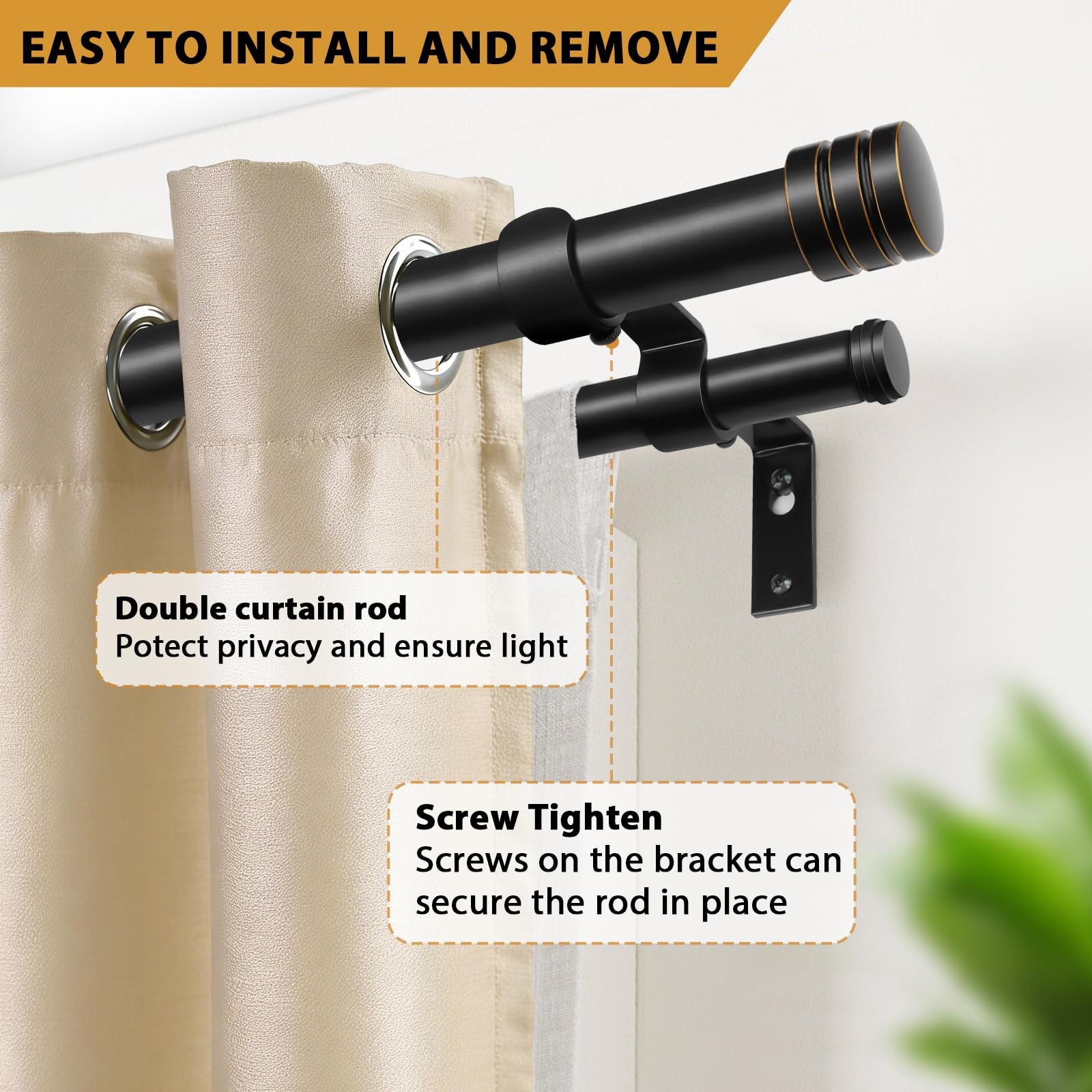 TONIAL1 Inch Double Curtain Rods 140 to 195 Inches, Heavy Duty Decorative Lon…
