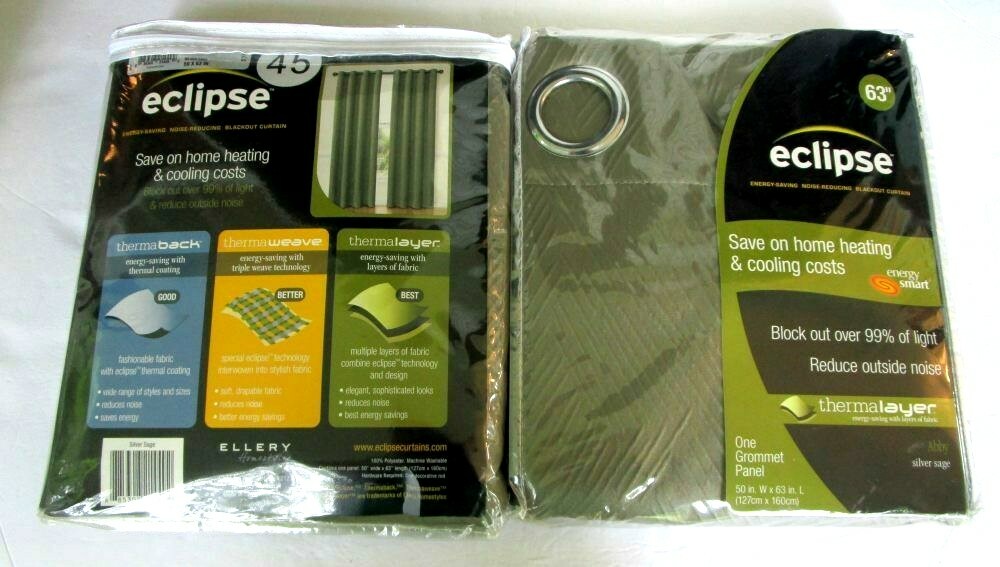 NEW Eclipse 1 Grommet Panel 50 x63 IN Abby Silver Sage Blackout Curtain 63″