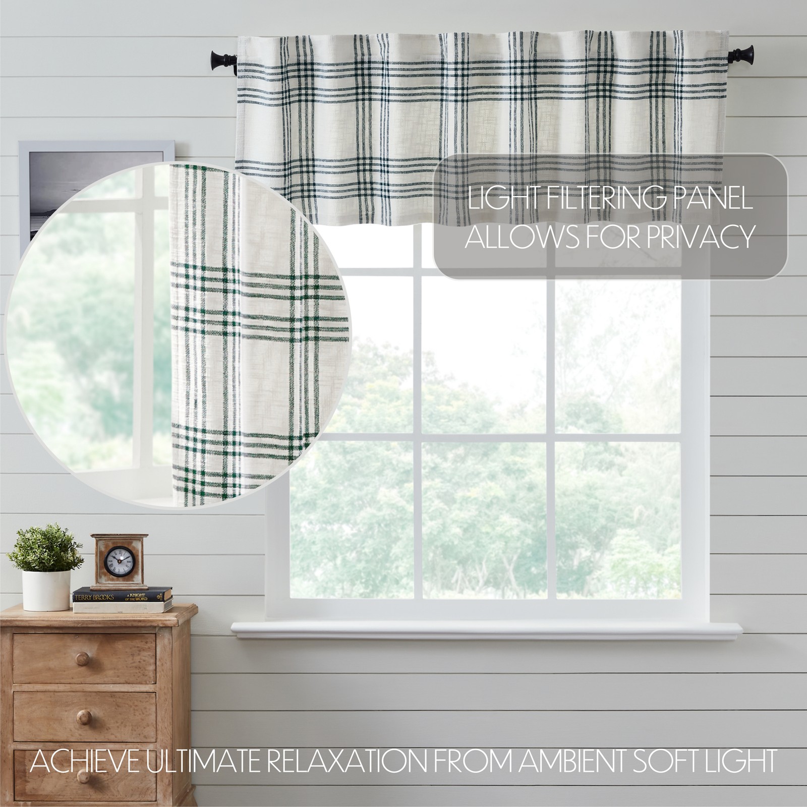 Pine Grove Plaid Green Set (1 Valance 19×72 ; 2 Tier 24×36) VHC Brands