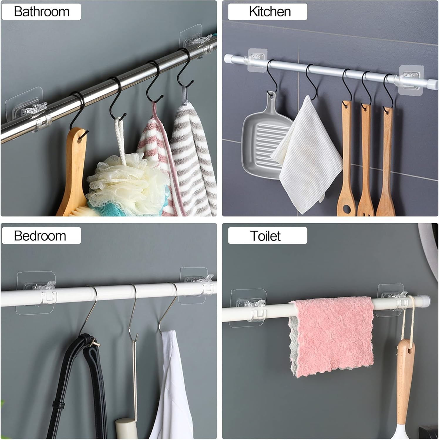 Self Adhesive Transparent Curtain Rod Brackets Set for Bathroom and Home