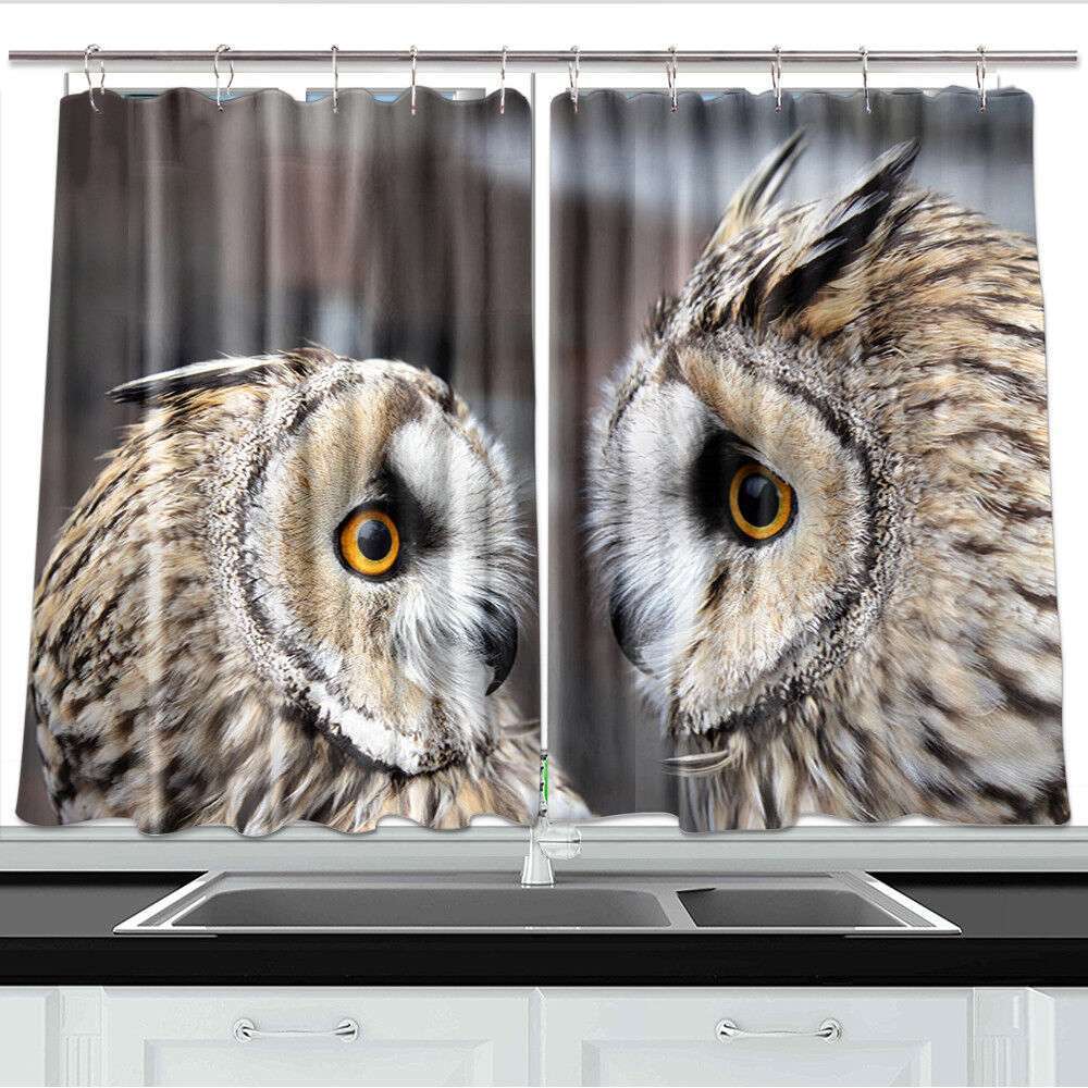 Owls Curtains Window Drapes 2 Panel Set with Hooks Waterproof Fabric