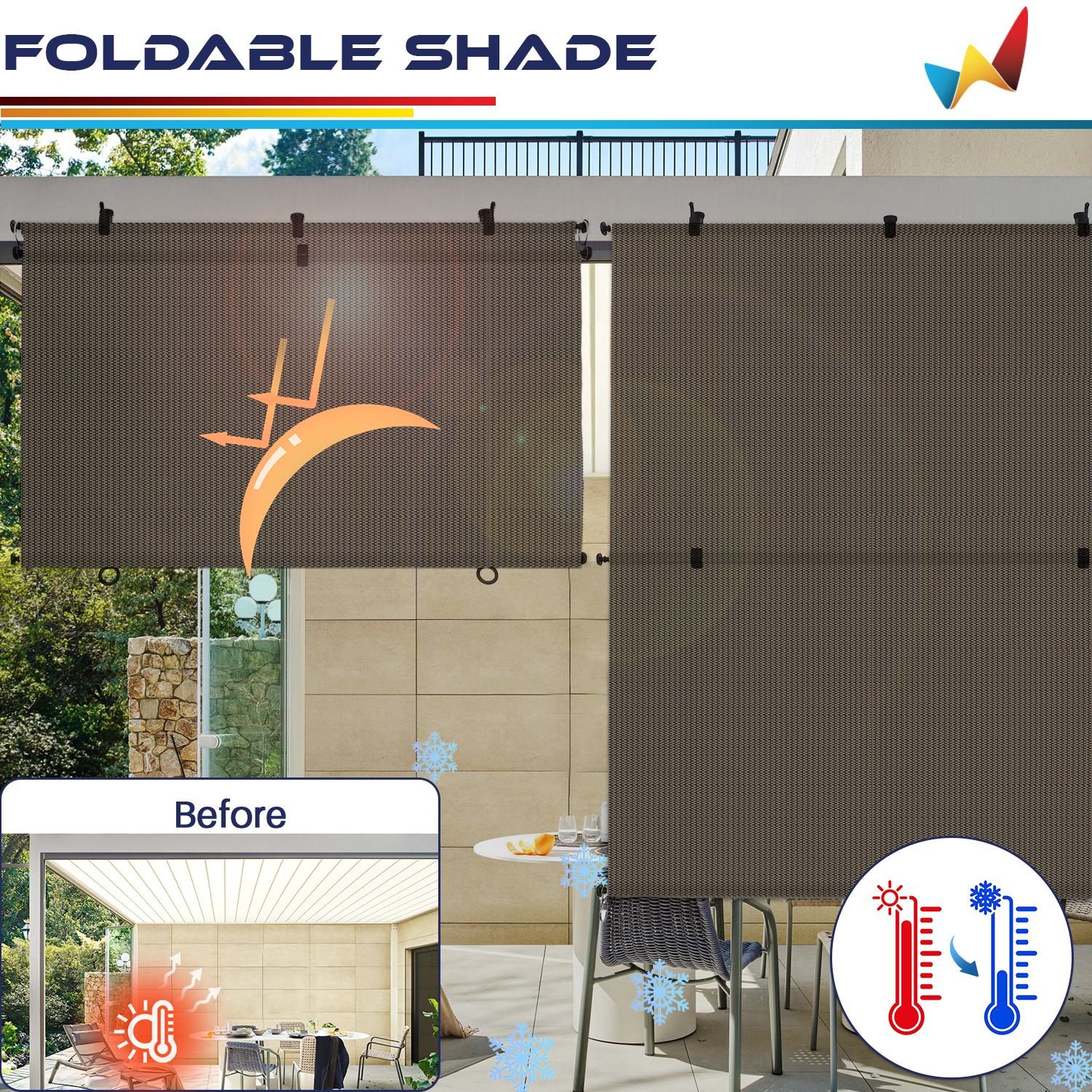 Outdoor Sunshade Roller Shades Roll up Shade Exterior Patio Curtain Blinds Brown