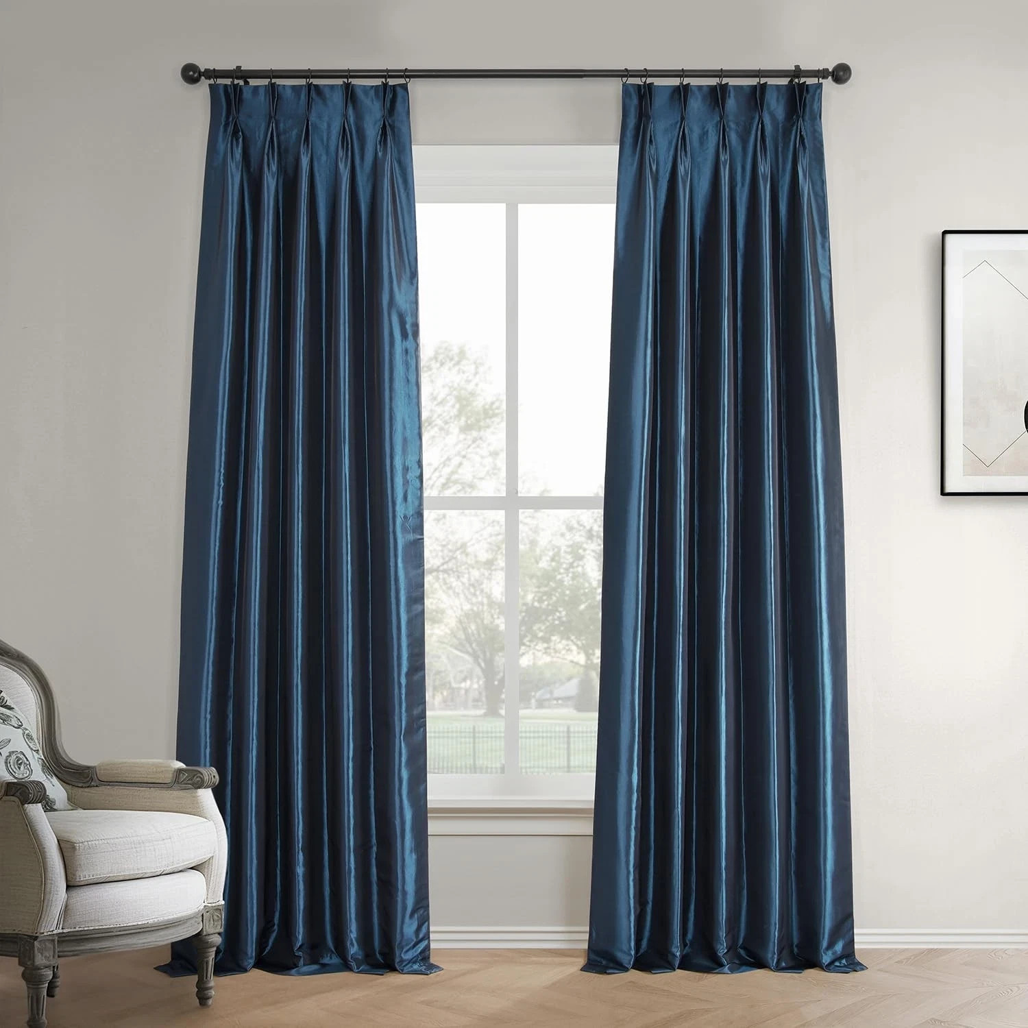 Faux Silk Taffeta Blackout Curtains for Bedroom 96 Inches Long (1 Panel), 50W…