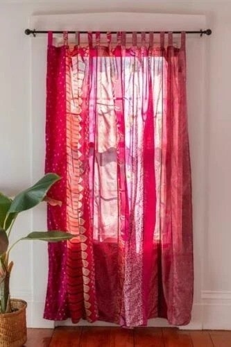 Indian Sari Patchwork Curtain Drape Handmade Window Decor Silk Sari Boho Curtain