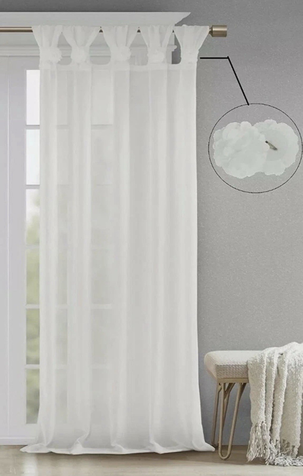 Madison Park White Rosette Twist Tab Top Window Panel 50″ x 84″ – A2000