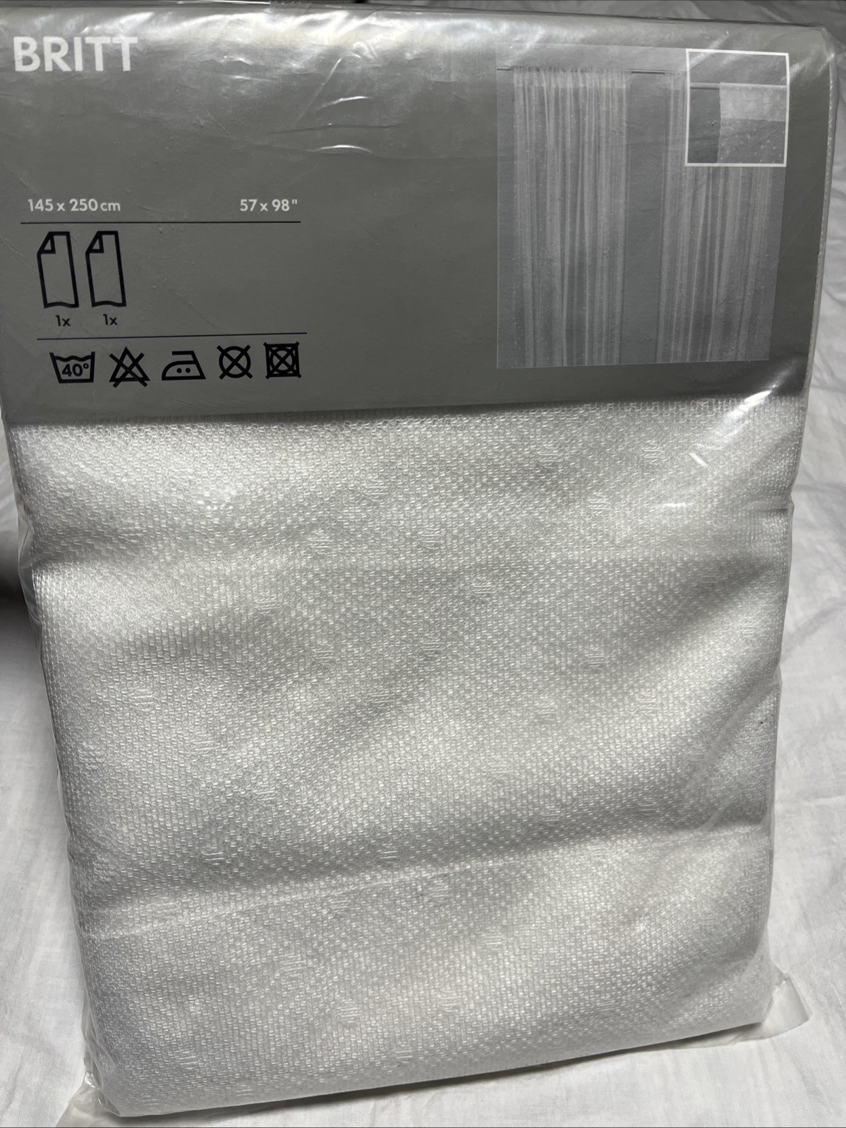Ikea Britt White Lace Polka Dot Curtains 2 Panels 145x250cm 57×98″ NIP