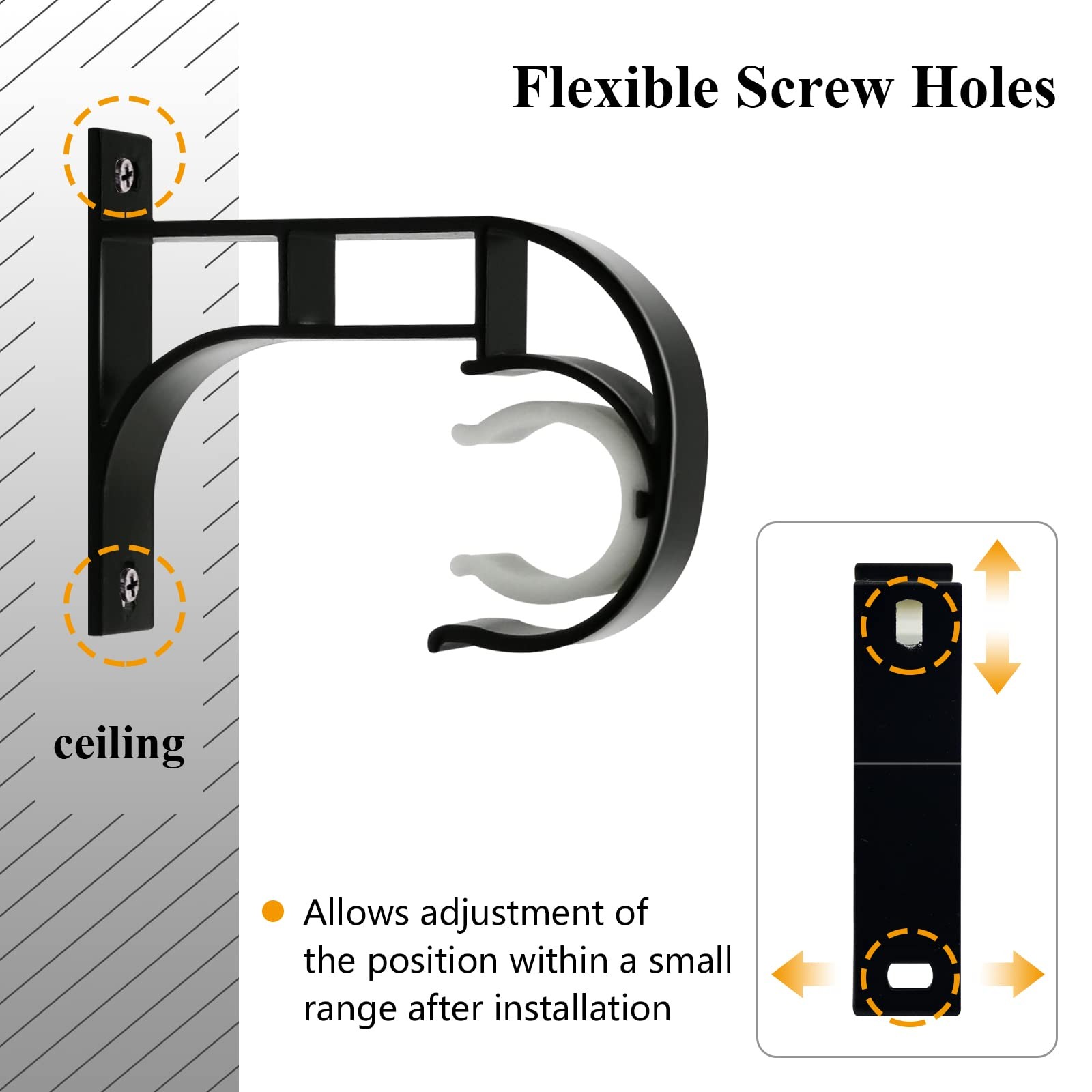 TOKPLNU Ceiling Curtain Rod Bracket, 4 Pack Heavy Duty Curtain Rod Holders, A…