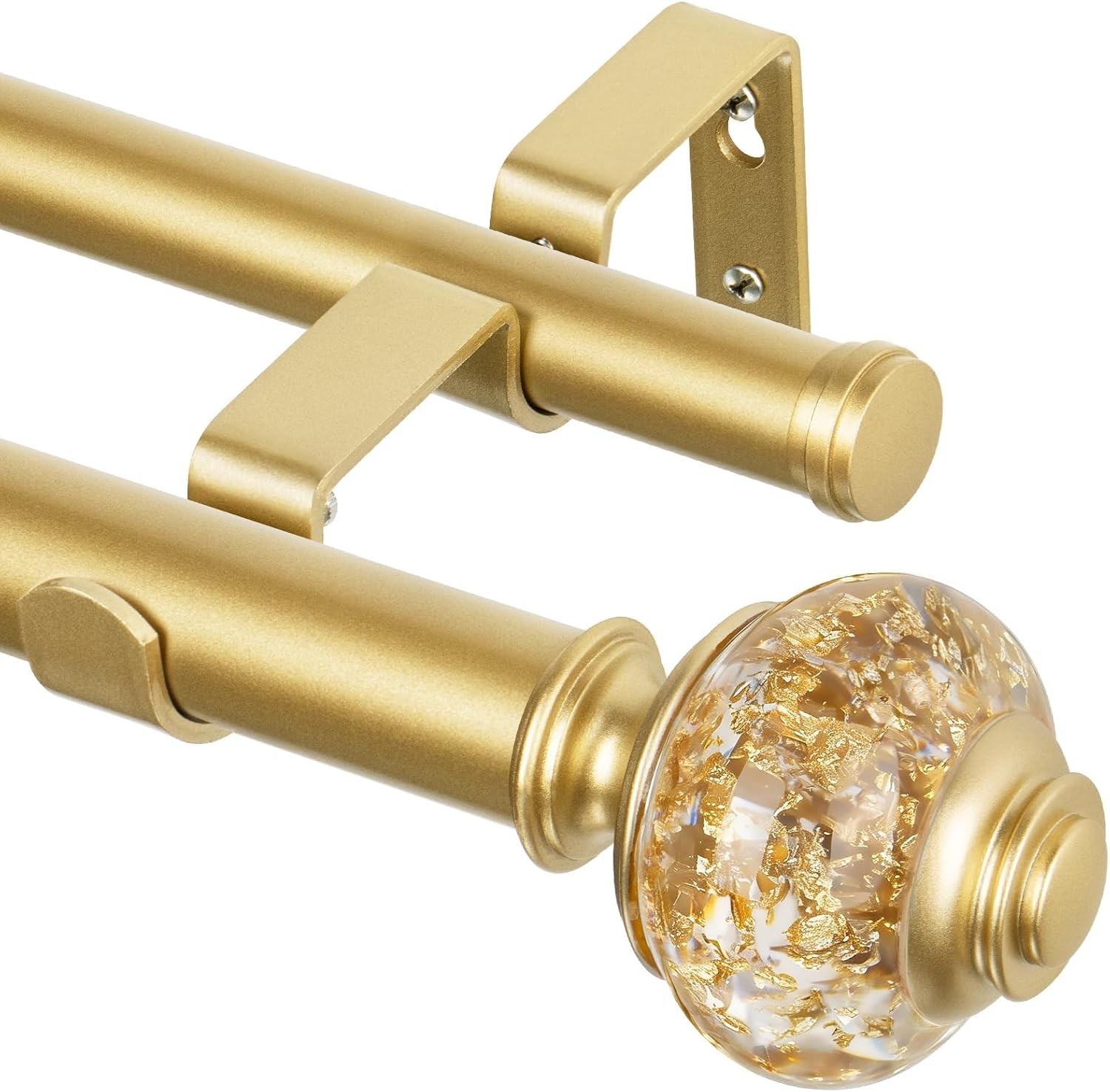 Luxury Gold Double Curtain Rods 36-72” with Crystal Finials, Eco-Friendly Design