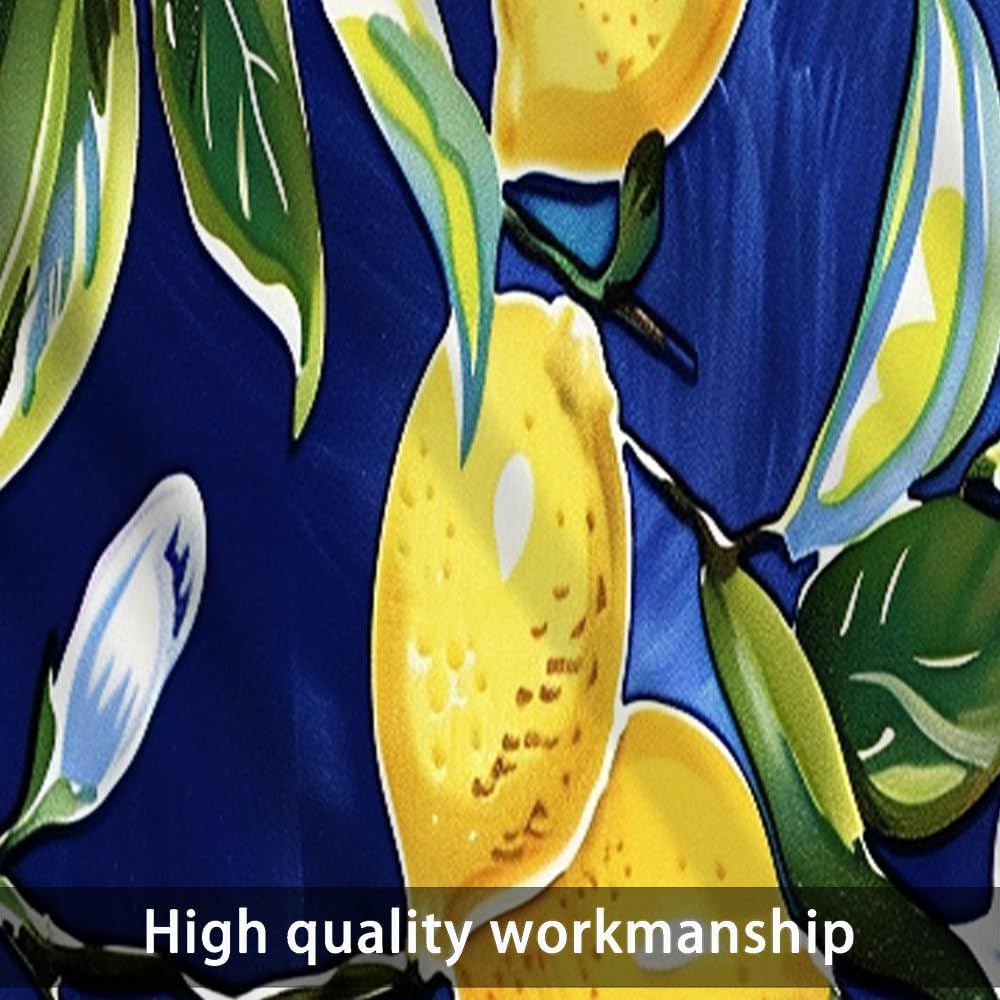 2 Panel Blue Floral Yellow Lemon Window Valances, Nature Food Fruit Window Treat
