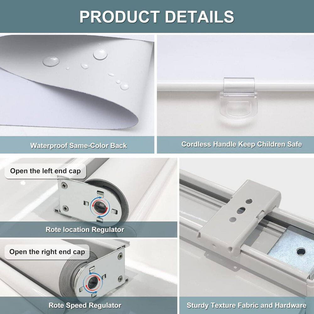 White Cordless Blackout Polyester Roller Shades for Windows UV Protection 32 In.