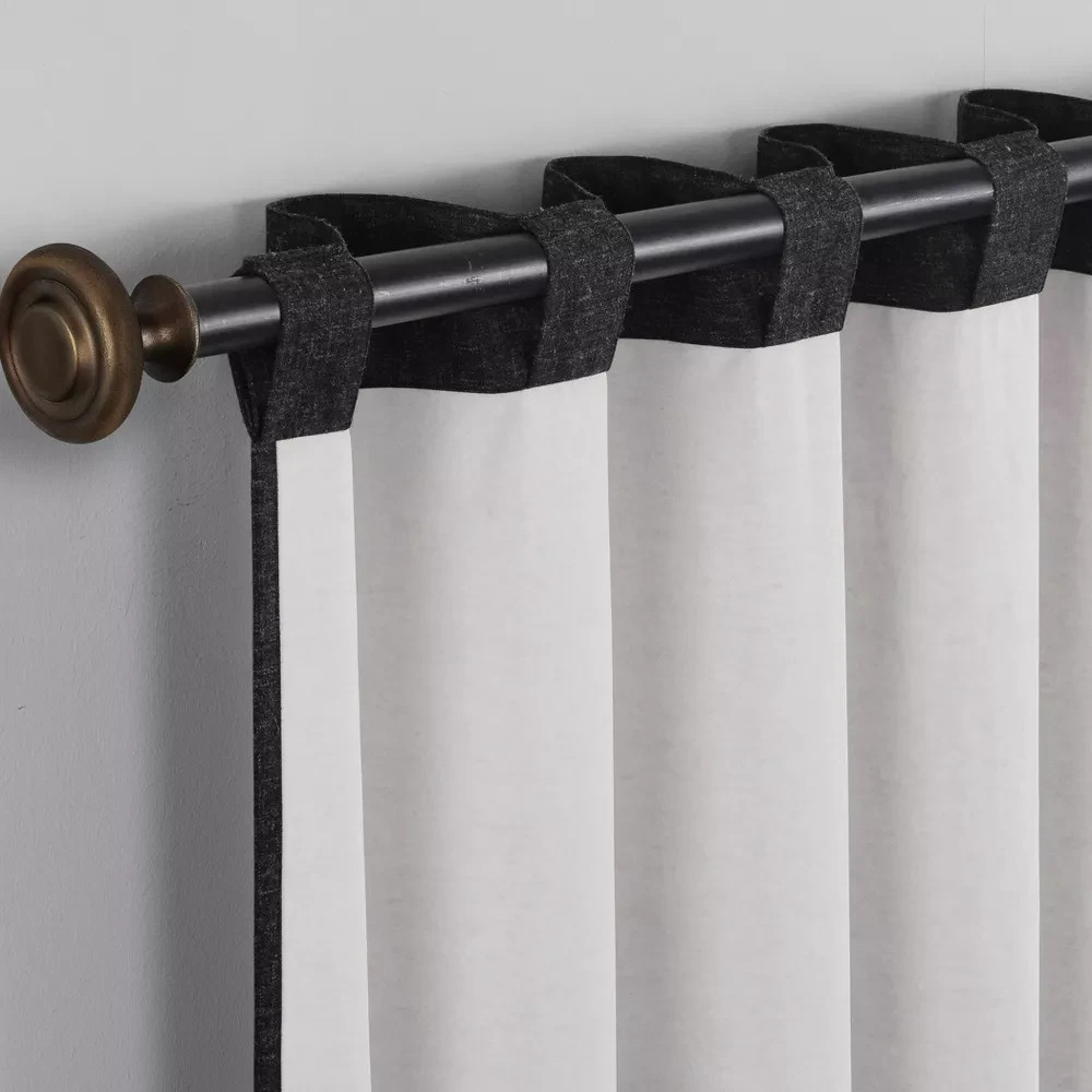 40″x96″ Sun Zero Treviso Linen Blend 100% Blackout Back Tab Curtain Panel Black
