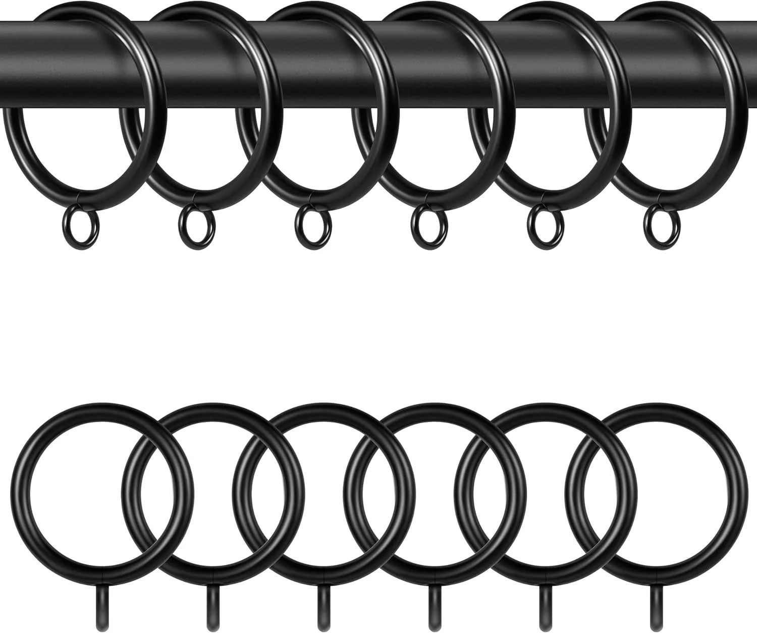 Curtain Rings with Eyelets,48 Pack Metal Black Curtain Rings for Pinch Pleat Cur