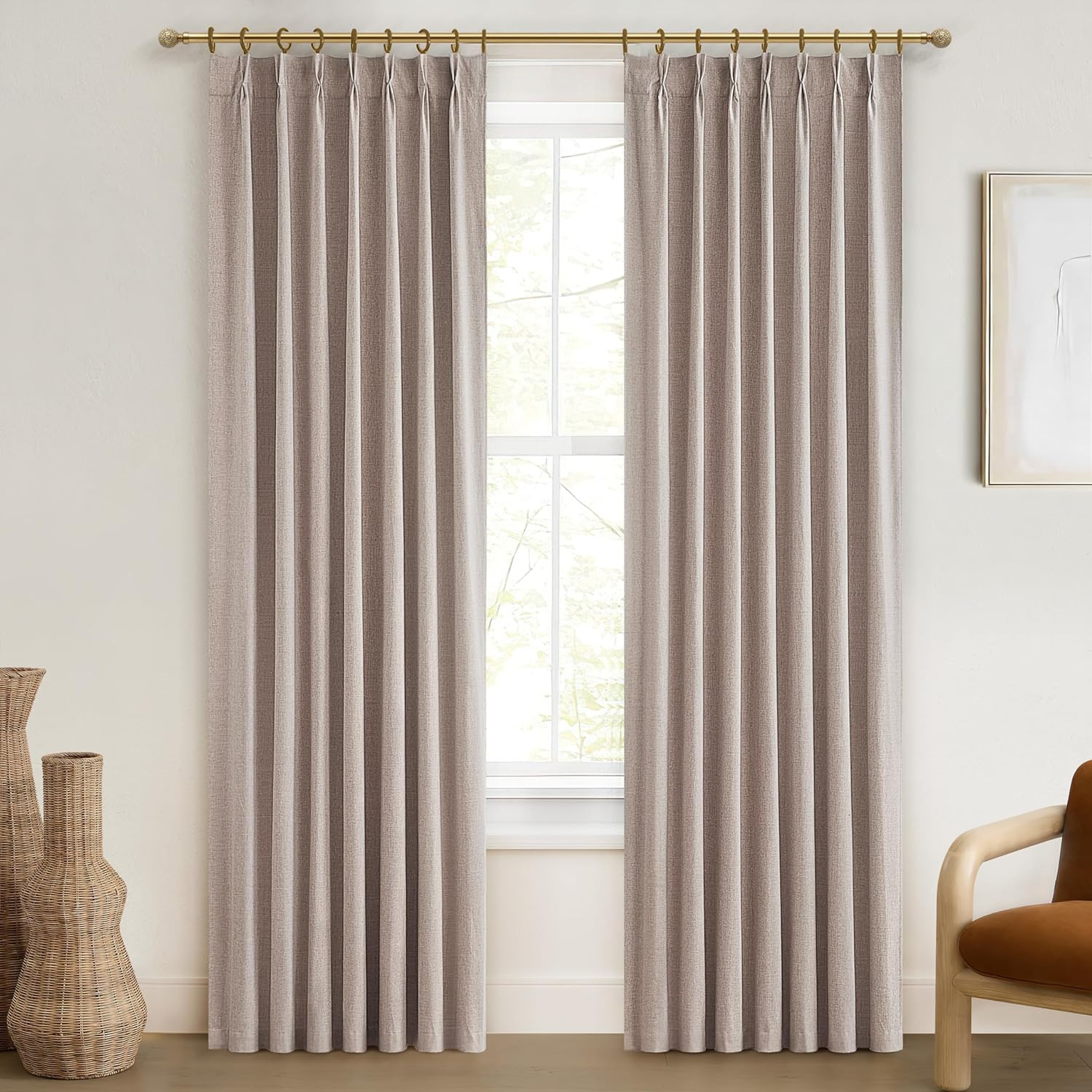 Rustic Burlap Blackout Curtains 96″ Long for Dining Room – 2 Panels
