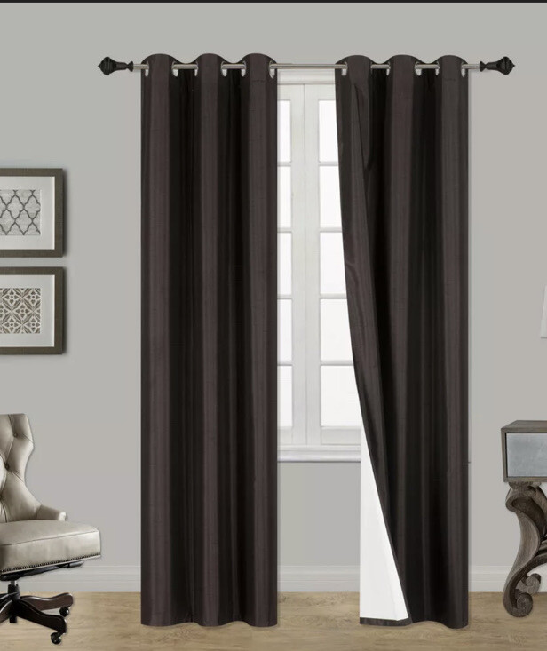 ✨dark Brown 1 SET BLACKOUT FAUX SILK WINDOW LINED CURTAINS PANEL DRAPE 37”x 63”