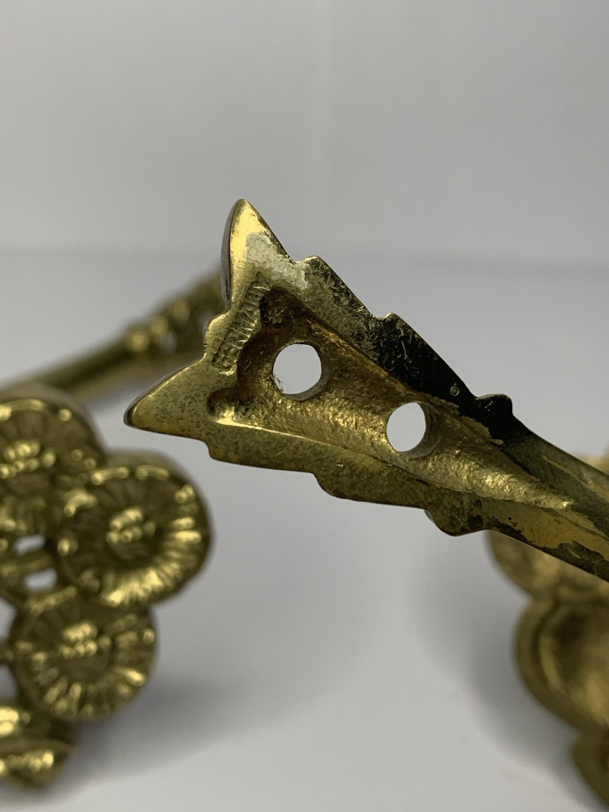 2 VTG Germany Cast Brass Floral Curtain Drapery Tiebacks Pole Holders Wall Hooks