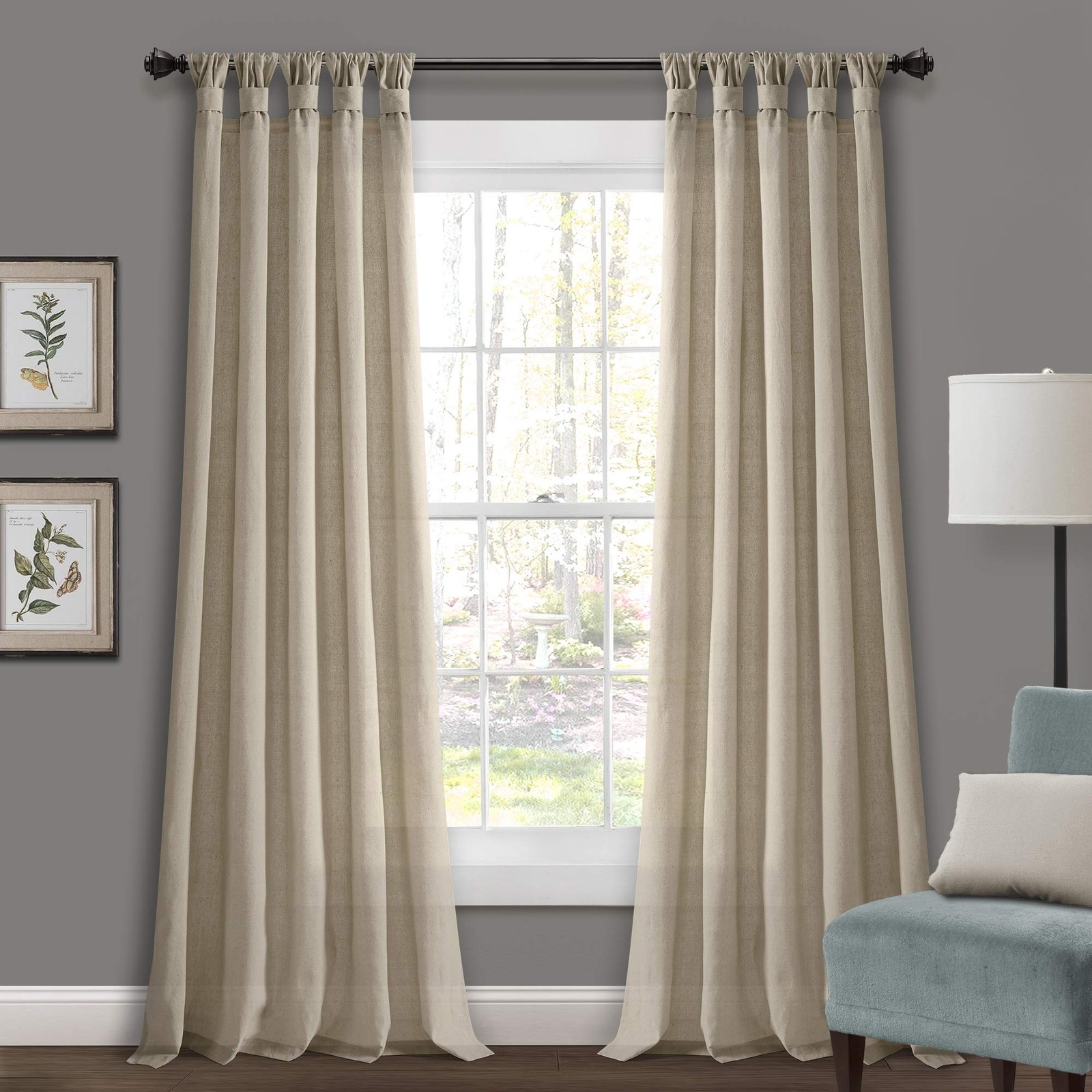 Lush Decor Burlap Knotted Tab-Top Window Curtain Panel Pair, 45″W x 84″L, Dar…