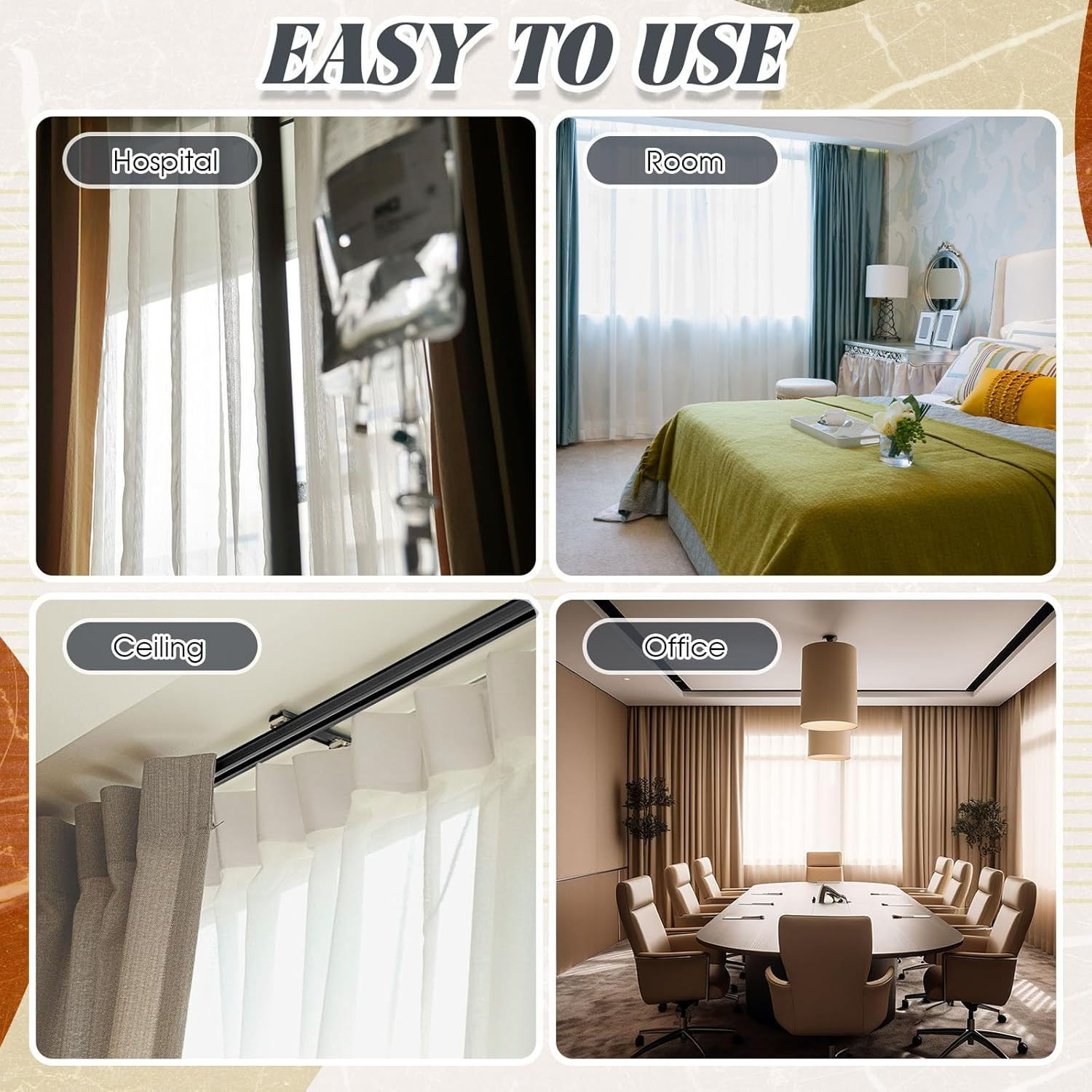 Ceiling Curtain Double Track Set 3Ft-13Ft/4 Meter Black Heavy Duty Ceiling Track