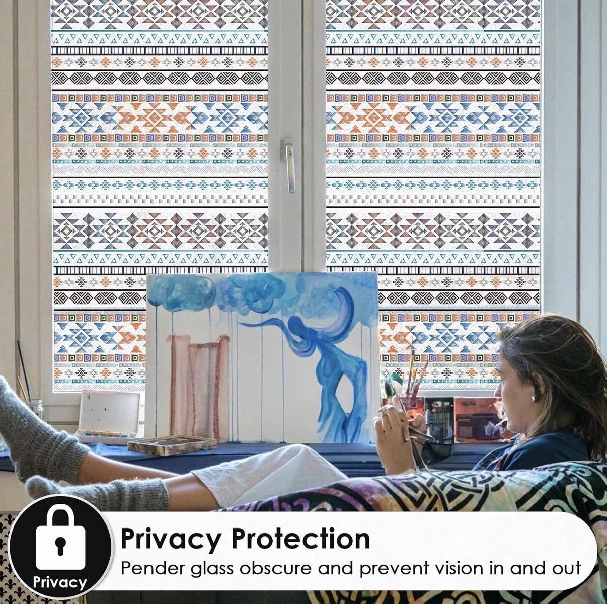 Window Privacy Film Stain Glass Boho Tribal – 17.7” X 78.7’ w Tool Easy Install