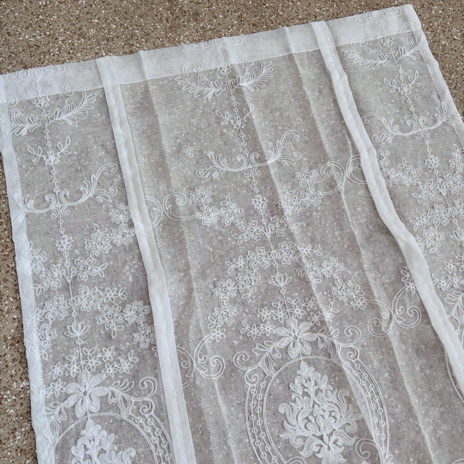 1 pc White Sheer Curtains With Embroidered Flower Pattern 47” L X 31” W E1-773