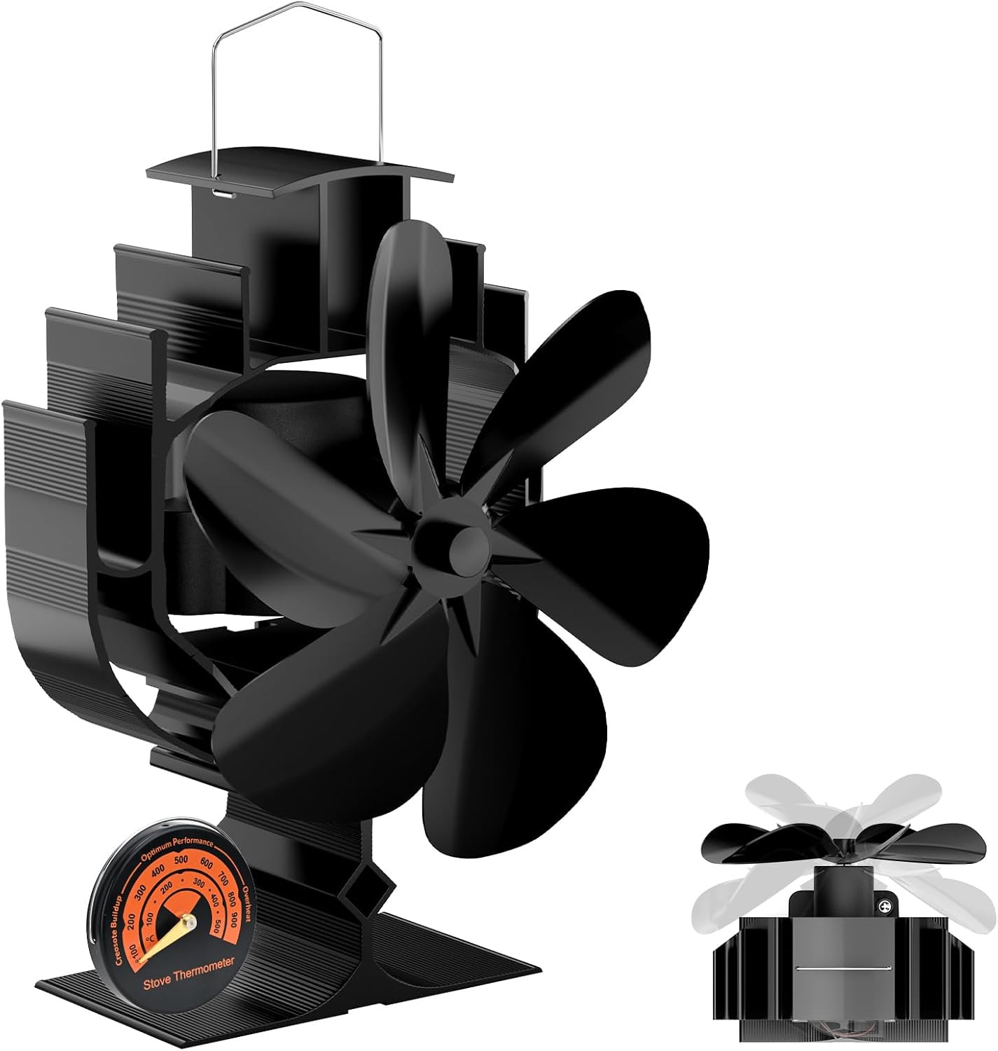 Oscillating Wood Stove Fan – 60° Left-Right Rotation, 6-Blade Heat Powered Firep