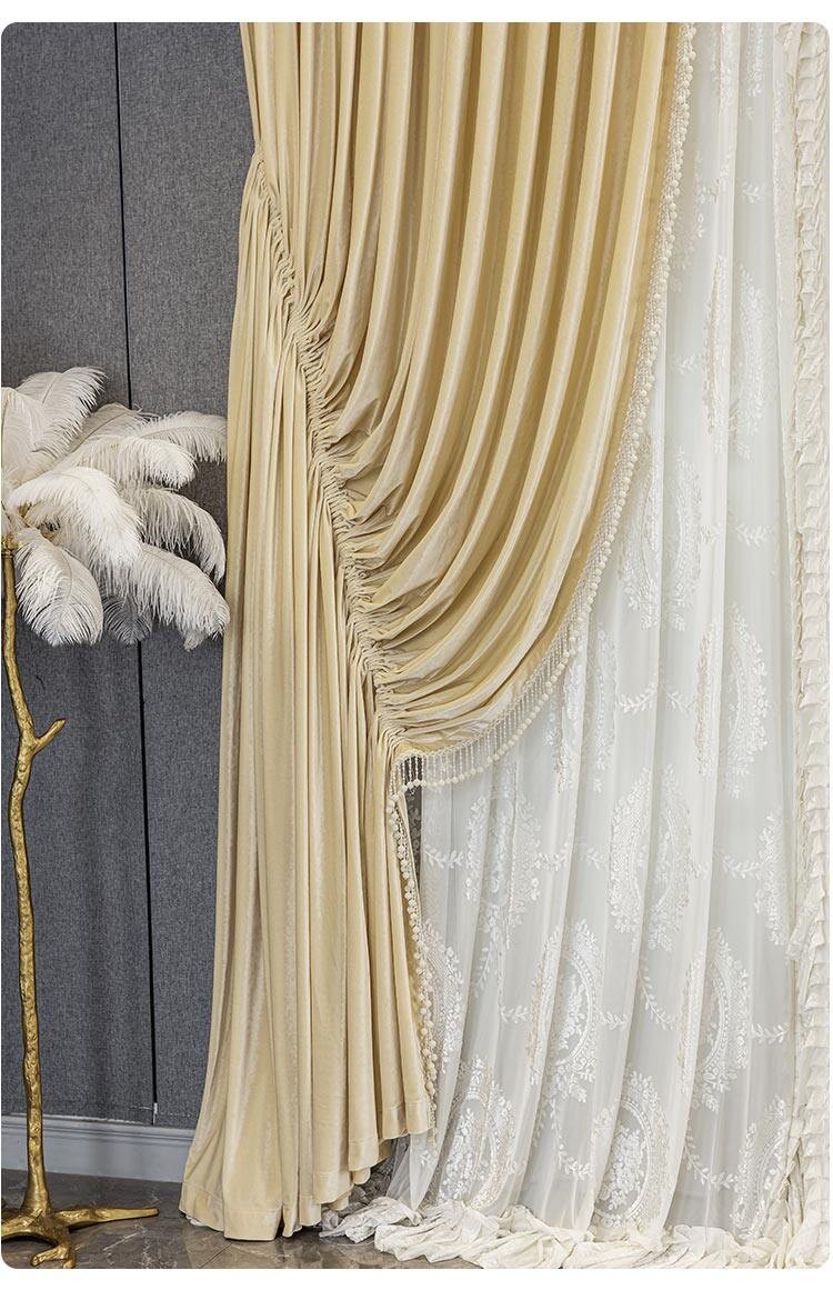 drawstring costom beige bean cloth flannel window blackout curtain tulle M1850
